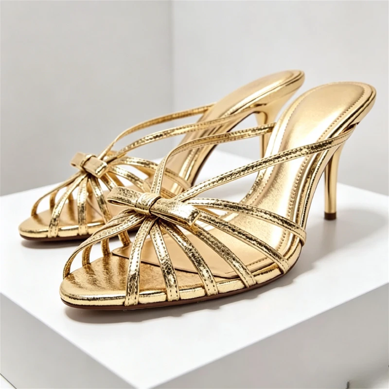 Gold Butterfly Knot Detail Mules Sandals For Ladies Fashion Round Toe Stiletto Slide Sandals Sexy Open Toe Party Designer Shoes
Gold Butterfly Knot Detail Mules Sandals For Ladies Fashion Round Toe Stiletto Slide Sandals Sexy Open Toe Party Designer Shoes