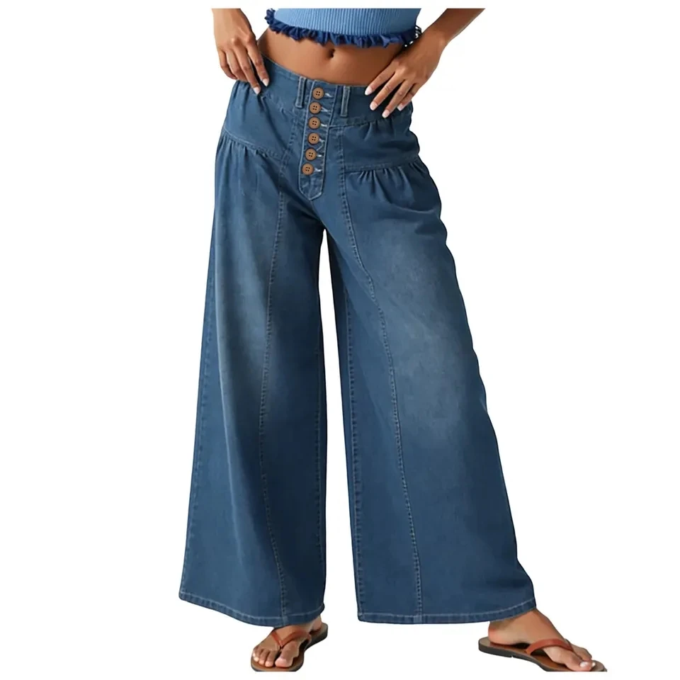 Fashion Wide Leg Jeans Womens Elastic Waist Button Boyfriend Loose Casual Denim Pants With Pockets Baggy Trousers Streetwear
Fashion Wide Leg Jeans Womens Elastic Waist Button Boyfriend Loose Casual Denim Pants With Pockets Baggy Trousers Streetwear