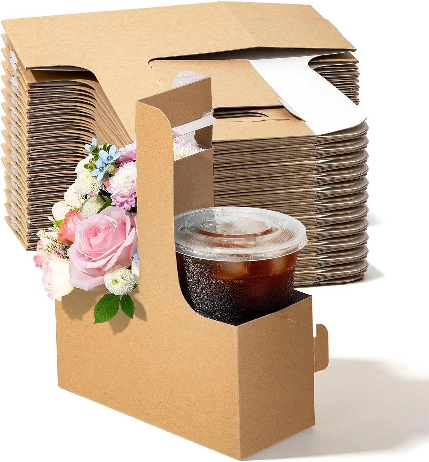 15 Pack Kraft Paperboard 2 Cup Disposable Drink Carrier with Handle for 8-32 oz Coffee Cups Cold Hot Drinks
15 Pack Kraft Paperboard 2 Cup Disposable Drink Carrier with Handle for 8-32 oz Coffee Cups Cold Hot Drinks