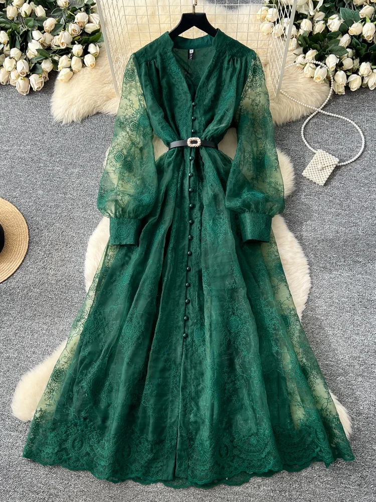 Elegant Retro Embroidered Lace Lantern Sleeve Dress Women's Long Sleeve V-Neck Waist-Cinched A-Line Design Long Dress for Com...
Elegant Retro Embroidered Lace Lantern Sleeve Dress Women's Long Sleeve V-Neck Waist-Cinched A-Line Design Long Dress for Com...