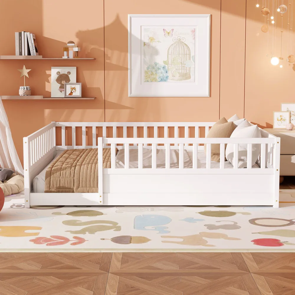 Queen Montessori Bed with Guardrails, Wood Platform for Kids/Toddlers, No Box Spring, White
Queen Montessori Bed with Guardrails, Wood Platform for Kids/Toddlers, No Box Spring, White