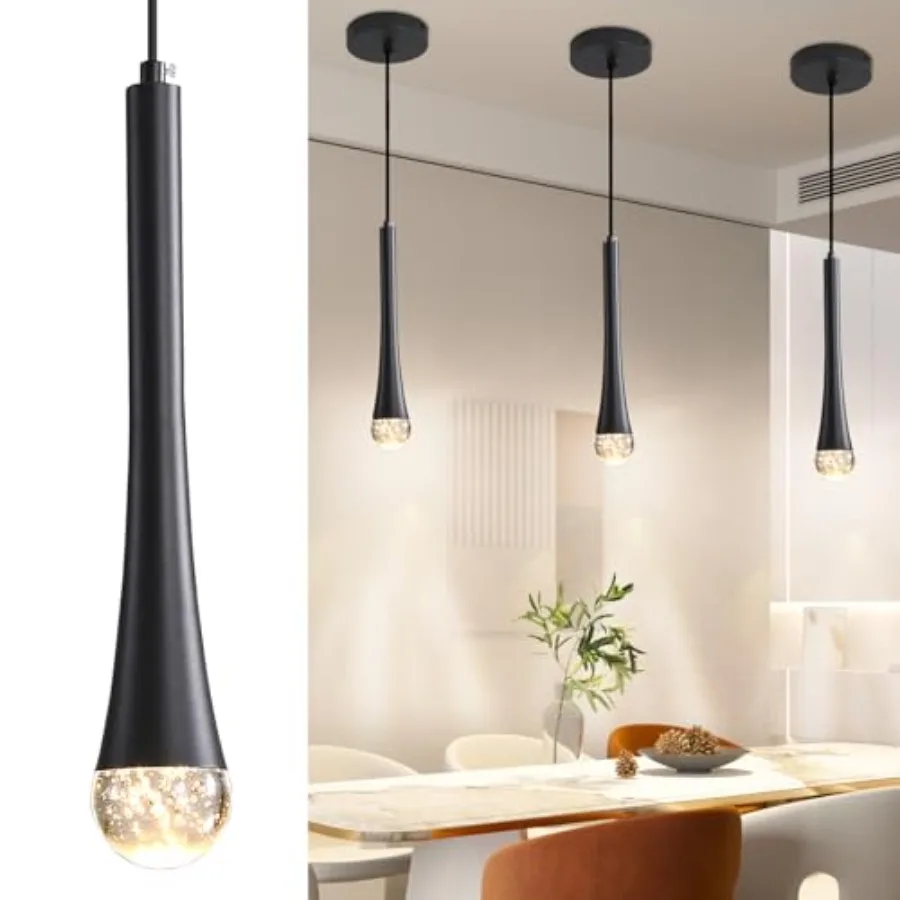 Modern Black LED Pendant Light, Kitchen Island Ceiling Hanging Lights, Teardrop Bubble Crystal, 3 Color 2700K/4500K/6500K, Beds
Modern Black LED Pendant Light, Kitchen Island Ceiling Hanging Lights, Teardrop Bubble Crystal, 3 Color 2700K/4500K/6500K, Beds