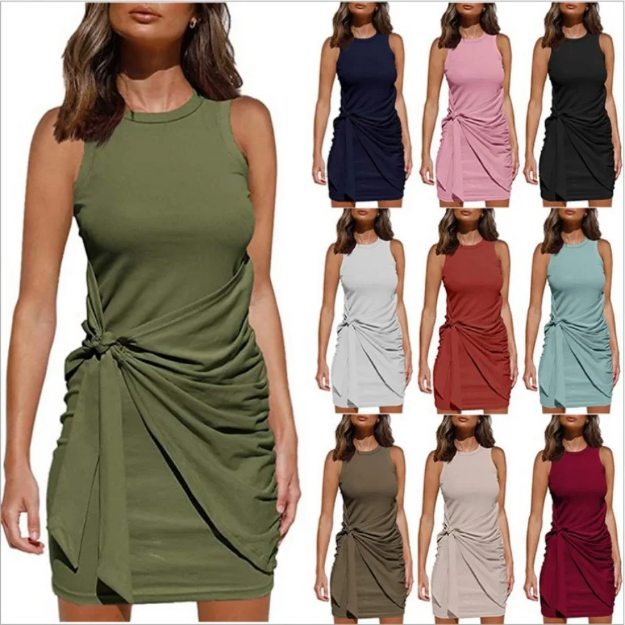 【New style】2021 new sleeveless round collar pleated bow belt irregular dress
【New style】2021 new sleeveless round collar pleated bow belt irregular dress