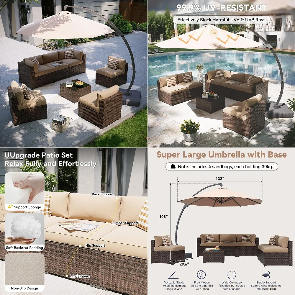 Patio Furniture Set with Umbrella, 8 Piece Outdoor Sectional Sofas, Wicker Outdoor Furniture with Thickened Cushion for Backyar
Patio Furniture Set with Umbrella, 8 Piece Outdoor Sectional Sofas, Wicker Outdoor Furniture with Thickened Cushion for Backyar