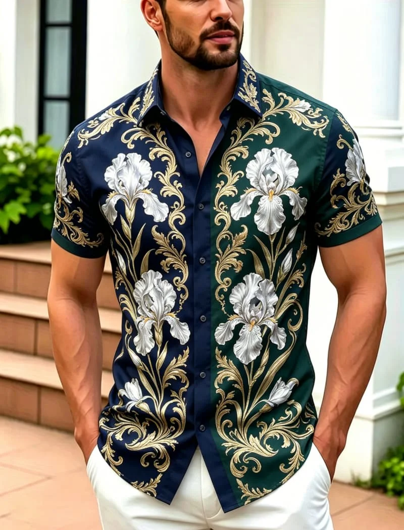 Men's Contrasting Floral Print Short Sleeved shirt, Suitable For Summer wear, Evening activities, And Versatile Luxury Style
Men's Contrasting Floral Print Short Sleeved shirt, Suitable For Summer wear, Evening activities, And Versatile Luxury Style