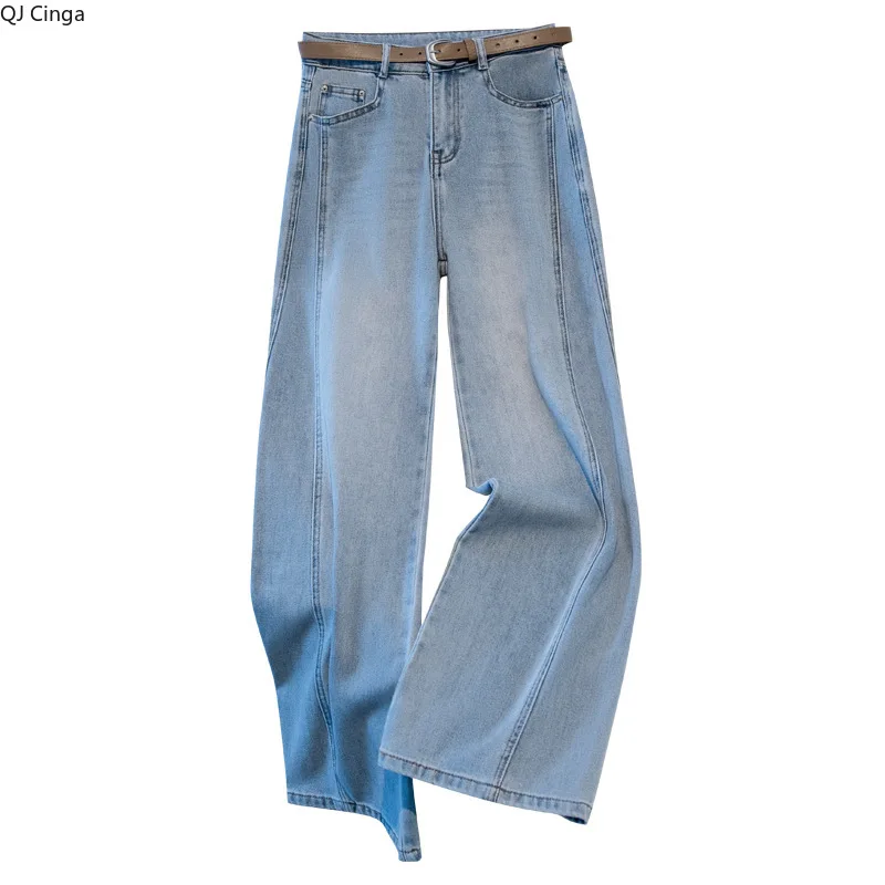 Голубые женские микроэластичные джинсы, свободные прямые джинсовые брюки с высокой талией, азиатский размер 
Голубые женские микроэластичные джинсы, свободные прямые джинсовые брюки с высокой талией, азиатский размер