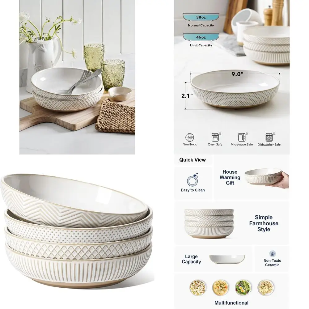 Набор из 4 белых керамических мисок для пасты (9 дюймов), большие салатники, сервировочные тарелки, идеальный подарок на новоселье или свадьбу
Набор из 4 белых керамических мисок для пасты (9 дюймов), большие салатники, сервировочные тарелки, идеальный подарок на новоселье или свадьбу