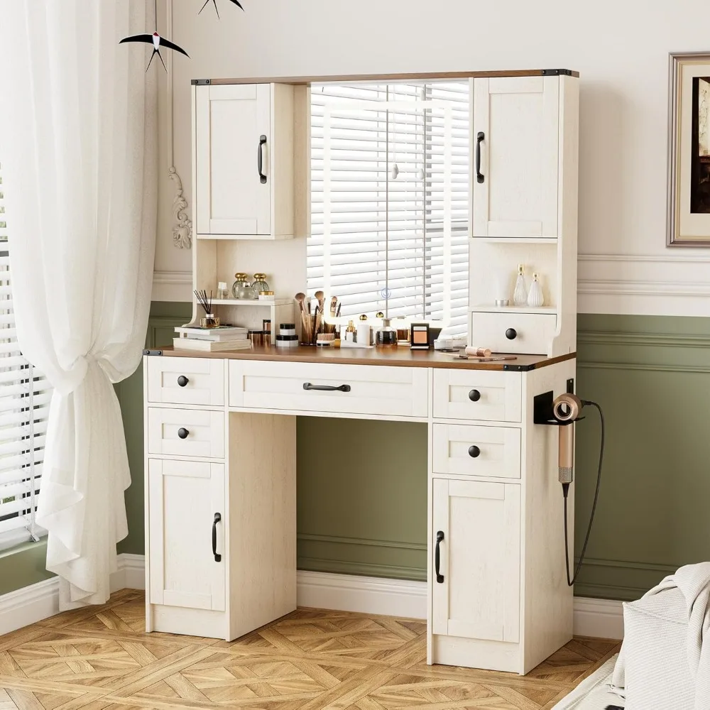 Modern Vanity Desk with Mirror and Lights, Large Makeup Vanity with 6 Drawers and 4 Storage Cabinets, 3 LED Lights Modes, White
Modern Vanity Desk with Mirror and Lights, Large Makeup Vanity with 6 Drawers and 4 Storage Cabinets, 3 LED Lights Modes, White