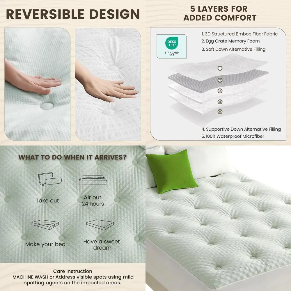 King Size RV Mattress Topper with Memory Foam, Bamboo Cover, Waterproof & Deep Pockets up to 21, 72x80
King Size RV Mattress Topper with Memory Foam, Bamboo Cover, Waterproof & Deep Pockets up to 21, 72x80