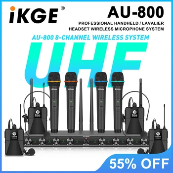 IKGE AU800 UHF professional wireless microphone system, handheld, lavalier, and headset microphones for stage, church, etc.