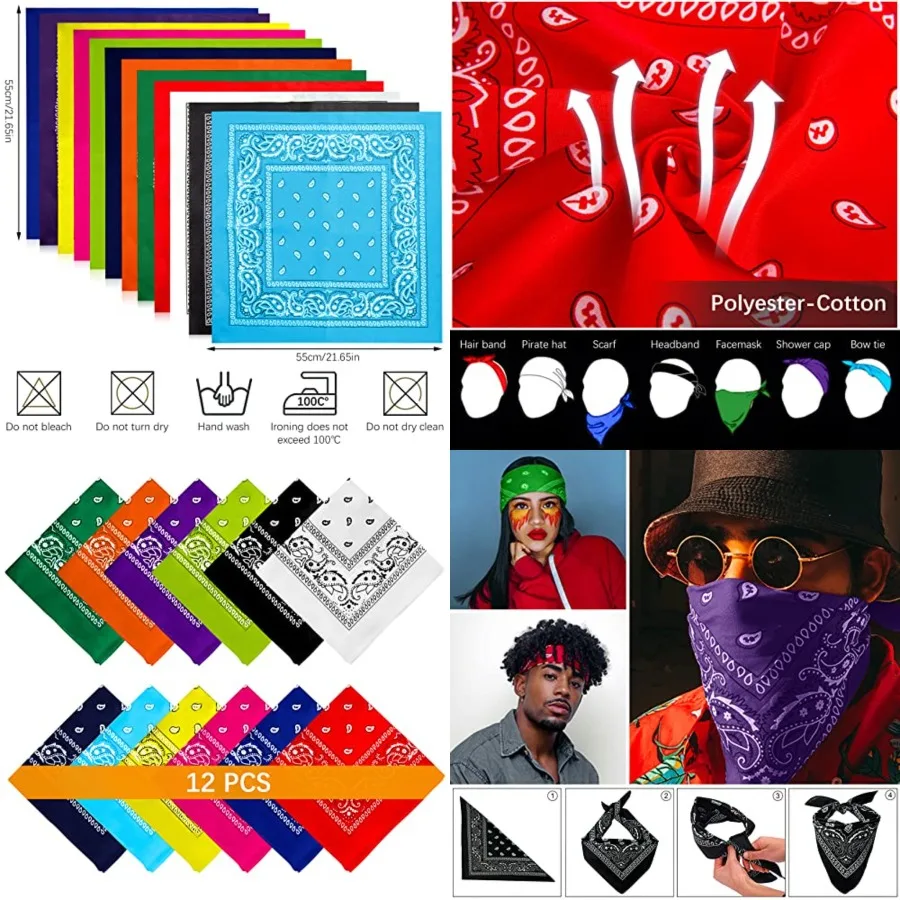 12- Bandanas for Men Women Paisley Large Bandana Black Red White Head Wrap Headbands Cowboy Handkerchief
12- Bandanas for Men Women Paisley Large Bandana Black Red White Head Wrap Headbands Cowboy Handkerchief