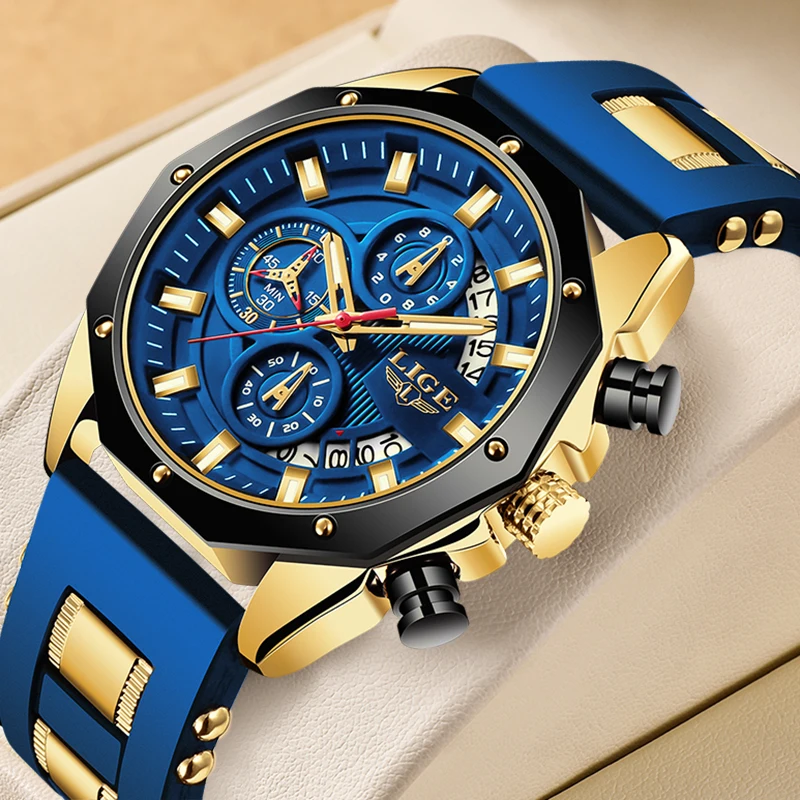 LIGE New Gold Quartz Watch For Man Fashion Business Blue Silicone Waterproof Men's Watches Sport Luminous Chronograph Clock Male
LIGE New Gold Quartz Watch For Man Fashion Business Blue Silicone Waterproof Men's Watches Sport Luminous Chronograph Clock Male