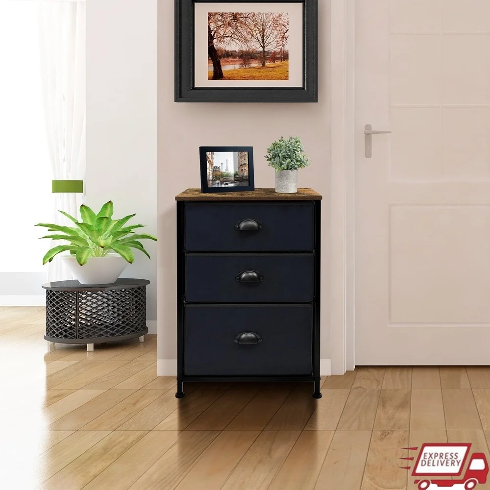 3 Drawer Nightstand with Rustic Wood Top Portable Craft Storage Table Lightweight Fabric Drawers Home Bedroom Furniture
3 Drawer Nightstand with Rustic Wood Top Portable Craft Storage Table Lightweight Fabric Drawers Home Bedroom Furniture
