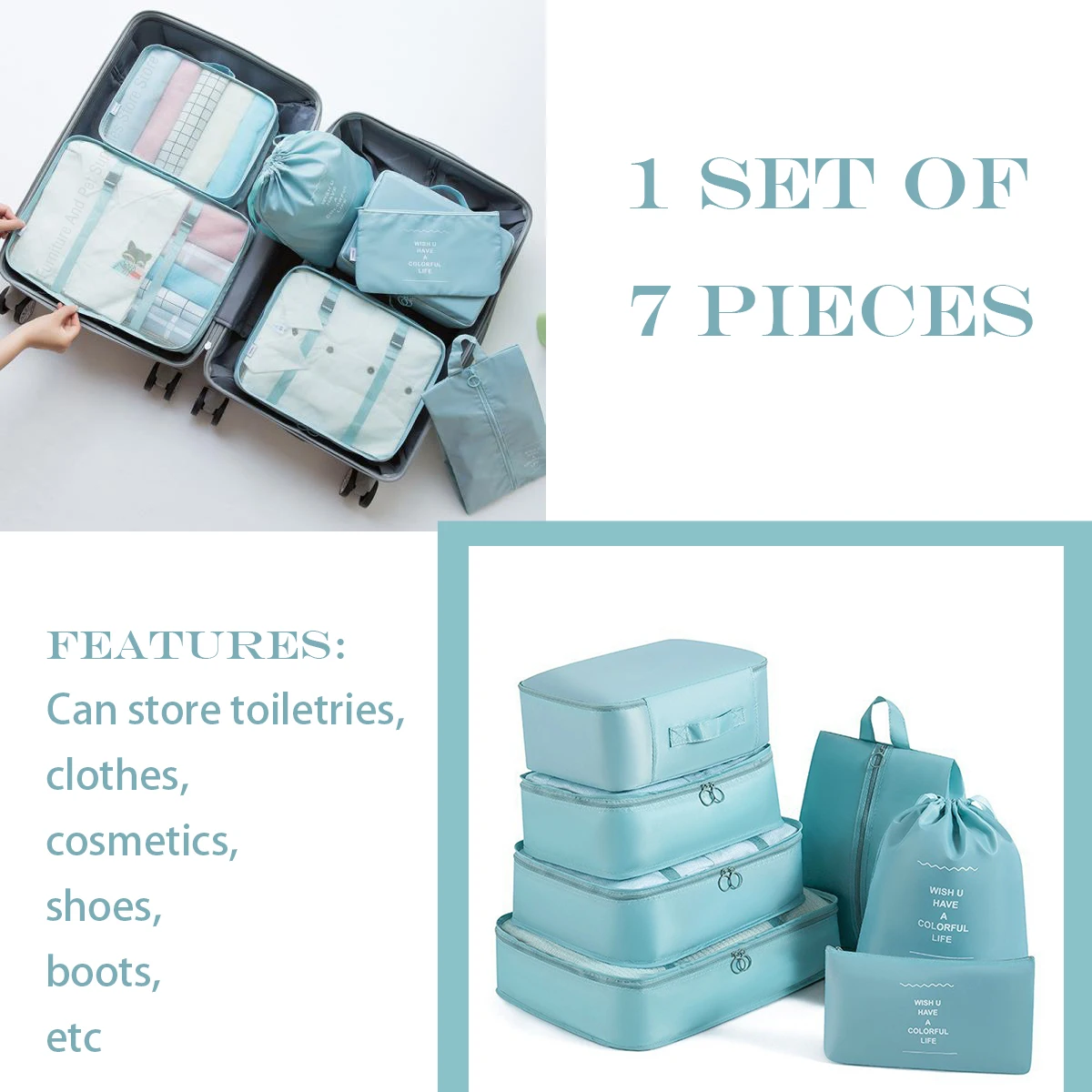 7-piece travel storage bag suitcase packaging cube box portable wardrobe suitcase clothes shoes bag waterproof storage bag
7-piece travel storage bag suitcase packaging cube box portable wardrobe suitcase clothes shoes bag waterproof storage bag