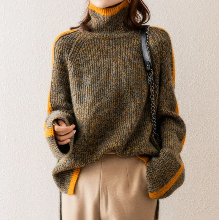 Pull Jaune Roupas De Inverno Feminina Mulher Turtleneck Striped Contrast Color Pullover Women's Winter Versatile Knitted Sweater
Pull Jaune Roupas De Inverno Feminina Mulher Turtleneck Striped Contrast Color Pullover Women's Winter Versatile Knitted Sweater