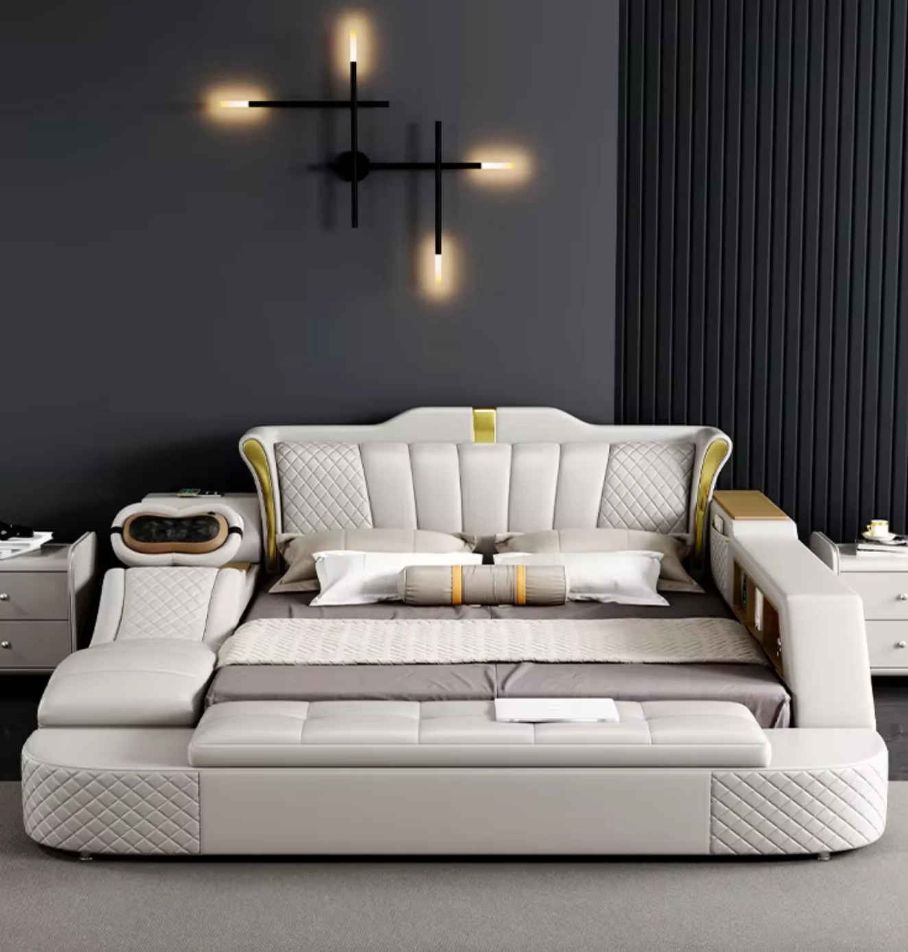 Light luxury leather bed multifunctional massage sound system USB tatami storage leather art bed bedroom large unit
Light luxury leather bed multifunctional massage sound system USB tatami storage leather art bed bedroom large unit