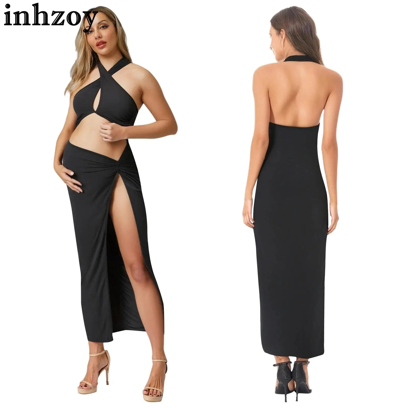Pregnant Women Halter Sleeveless Cutout Side Slit Floor-length Photography Dress Baby Shower Birthday Wedding Party Costume
Pregnant Women Halter Sleeveless Cutout Side Slit Floor-length Photography Dress Baby Shower Birthday Wedding Party Costume