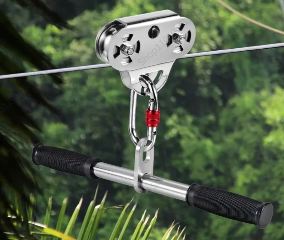 Zipline zipline stainless steel pulley plus crossbar handle bearing matches the thickest 18mm wire rope
Zipline zipline stainless steel pulley plus crossbar handle bearing matches the thickest 18mm wire rope