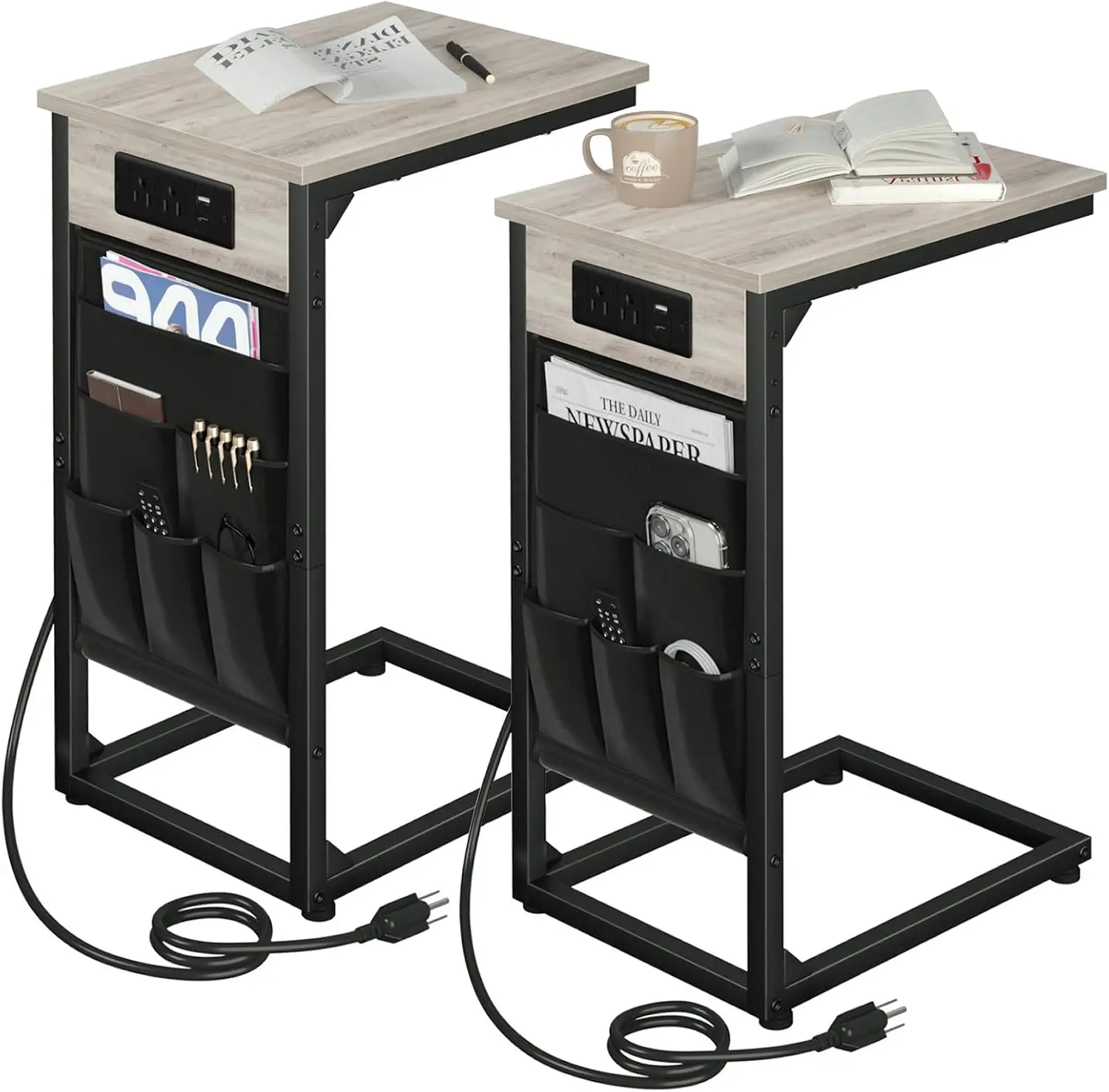 C-Shaped End Table with Charging Station, TV Tray Set of 2, Couch Tables with Storage Pockets, Slide Under Sofa Side Table with USB Ports and Outlets for Living Room, Grey
C-Shaped End Table with Charging Station, TV Tray Set of 2, Couch Tables with Storage Pockets, Slide Under Sofa Side Table with USB Ports and Outlets for Living Room, Grey