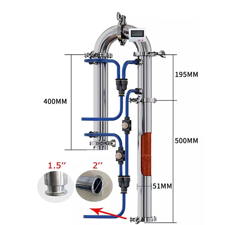 2" Distilled Equipment Tubular Distillation Column with Copper Net Alcohol Production Home Brewed Brandy Vodka Whisky Distilling
2" Distilled Equipment Tubular Distillation Column with Copper Net Alcohol Production Home Brewed Brandy Vodka Whisky Distilling