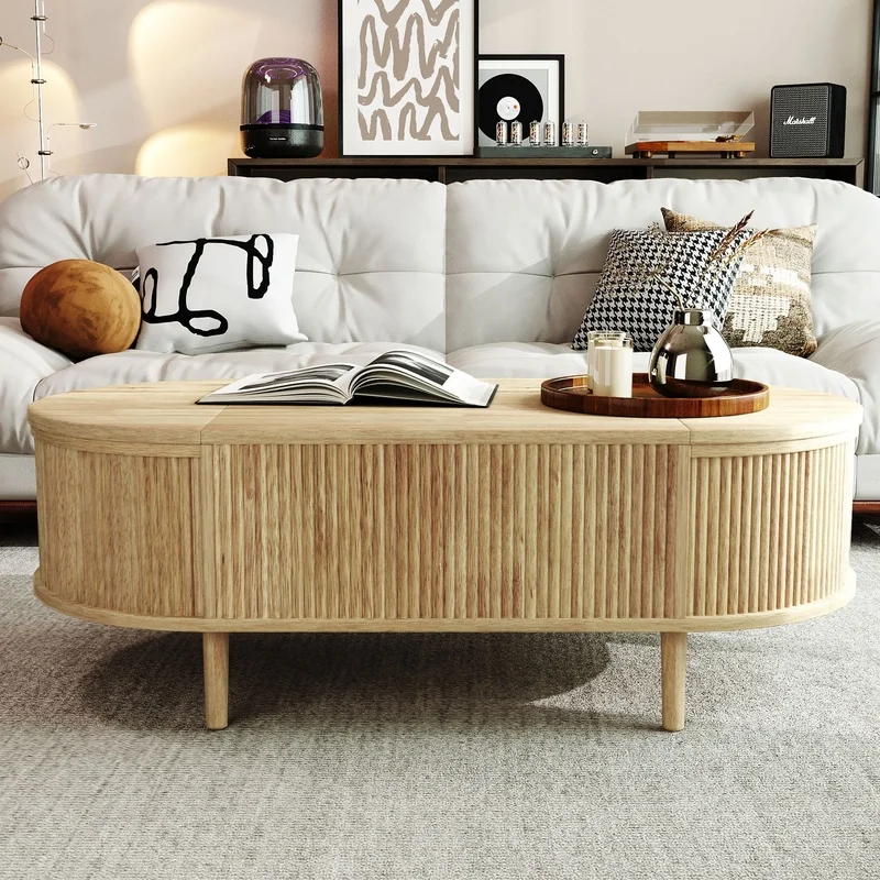 Minimalist Oval Lift-Top Coffee Table with Hidden Storage and Wood Grain Finish
Minimalist Oval Lift-Top Coffee Table with Hidden Storage and Wood Grain Finish