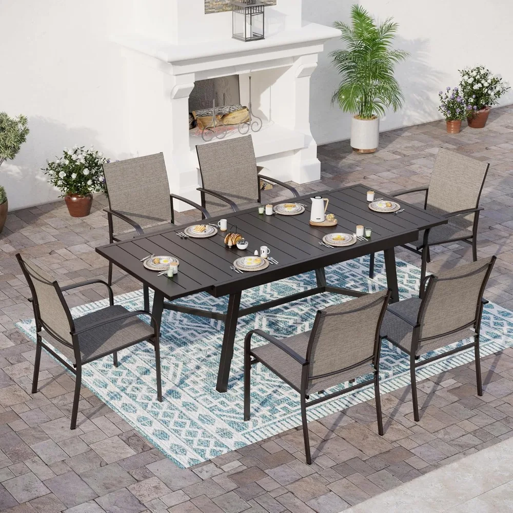 Outdoor Dining Chairs Brown Set of 6,61.4x37.4x29.5” Rectangular Dining Table(Extendable),Patio Dining Set 7 PCS,
Outdoor Dining Chairs Brown Set of 6,61.4x37.4x29.5” Rectangular Dining Table(Extendable),Patio Dining Set 7 PCS,