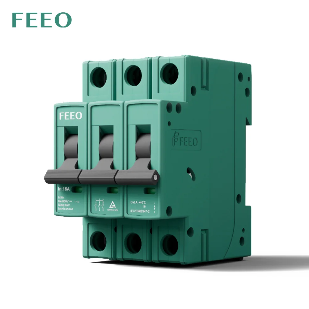 FFEO New type DC MCB Solar FPV-63 3P 750V 6A 10A 16A 20A 25A 32A 40A 50A 63A Mini DC Circuit Breaker TUV & CE Certificate
FFEO New type DC MCB Solar FPV-63 3P 750V 6A 10A 16A 20A 25A 32A 40A 50A 63A Mini DC Circuit Breaker TUV & CE Certificate
