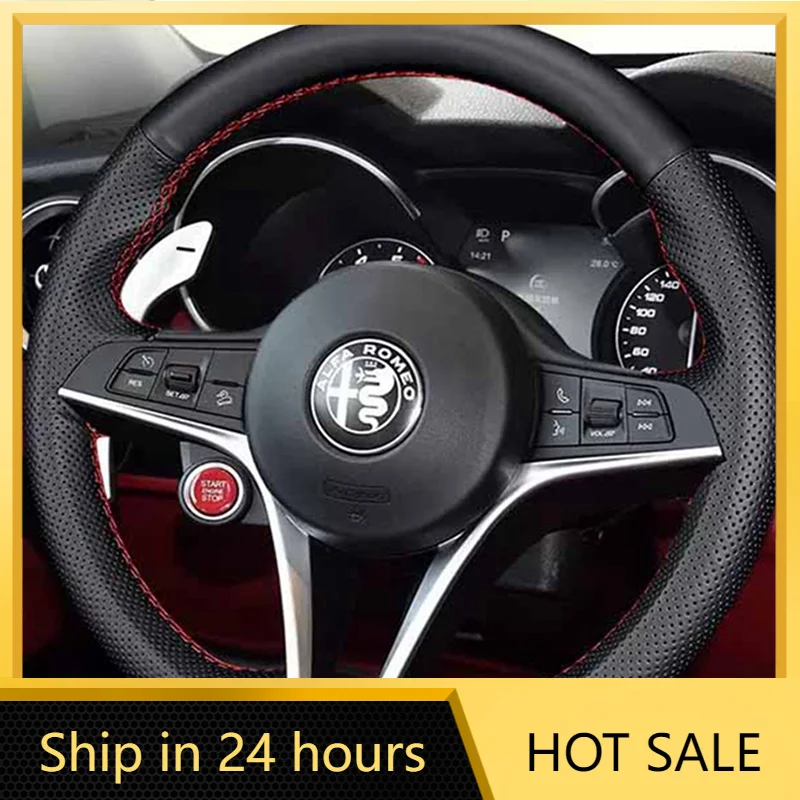 Car Stickers Hand-stitched High-quality Non-slip Black Genuine Leather Car Steering Wheel Cover For Alfa Romeo Giulia Stelvio 20
Car Stickers Hand-stitched High-quality Non-slip Black Genuine Leather Car Steering Wheel Cover For Alfa Romeo Giulia Stelvio 20
