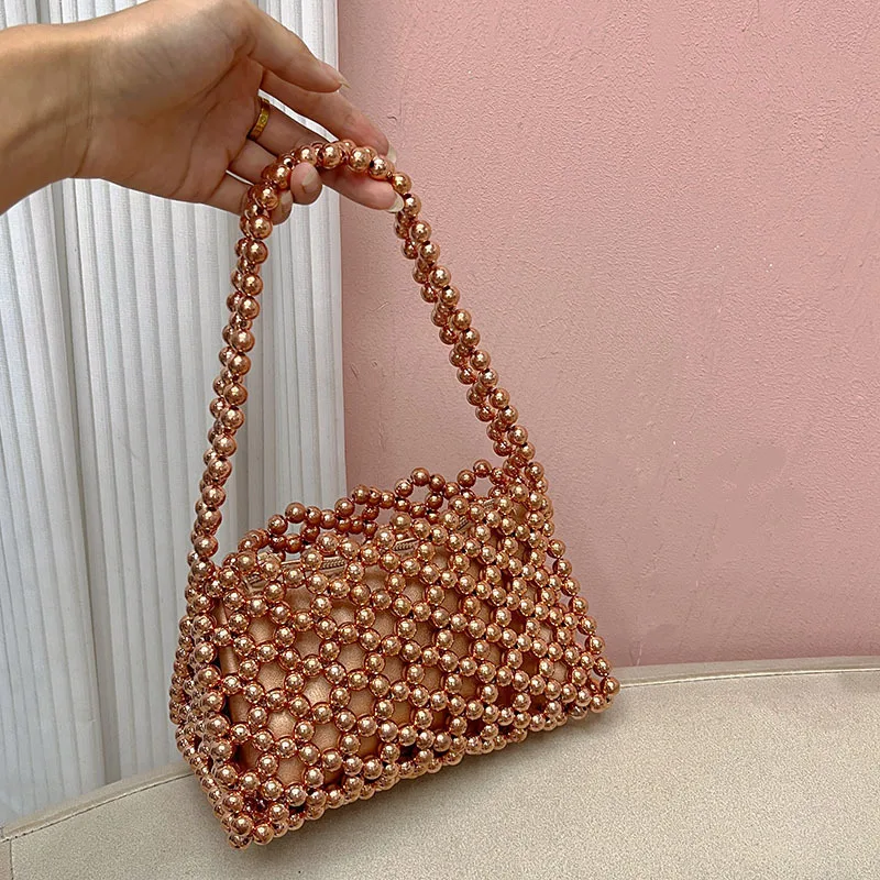 Полая сверкающая тканая сумка ручной работы с бисером, ручная сумка через плечо под мышками 
Полая сверкающая тканая сумка ручной работы с бисером, ручная сумка через плечо под мышками