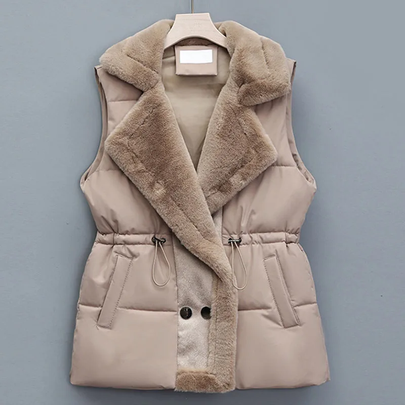 Autumn Winter Women Vest Fur Integrated Lapel Drawstring Horse Jacket With Lamb Fur Patchwork Down Cotton Vest Female Waistcoat
Autumn Winter Women Vest Fur Integrated Lapel Drawstring Horse Jacket With Lamb Fur Patchwork Down Cotton Vest Female Waistcoat