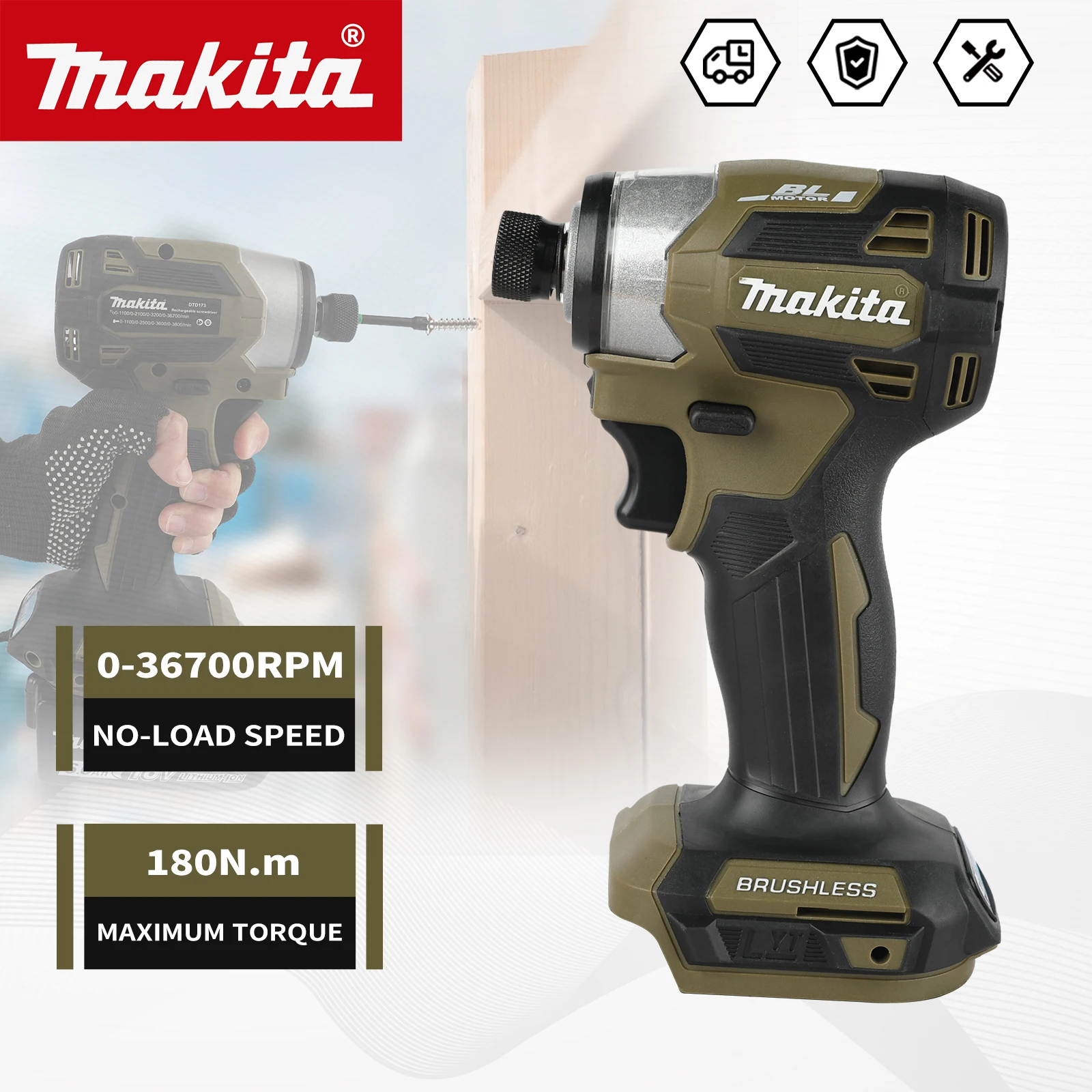 Бесщеточная дрель Makita 18V DTD173 для дома и DIY, 180 Нм, электрическая, для дерева/болтов/Т-образного режима, цвет: военно-зеленый
Бесщеточная дрель Makita 18V DTD173 для дома и DIY, 180 Нм, электрическая, для дерева/болтов/Т-образного режима, цвет: военно-зеленый