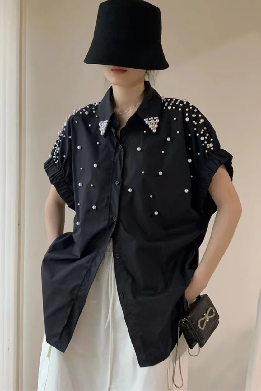 New In Breathable Cotton Pearls Beaded Shirts Blouses For Women's Short Sleeve Loose Casual Summer Top Korean Popular Clothes
New In Breathable Cotton Pearls Beaded Shirts Blouses For Women's Short Sleeve Loose Casual Summer Top Korean Popular Clothes