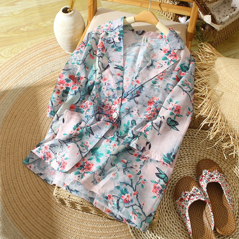 Floral Print Cotton Linen Suit Jaet Large Size Women's Faion Collar One Button Seven Sve Open Cardigan Summer Top
Floral Print Cotton Linen Suit Jaet Large Size Women's Faion Collar One Button Seven Sve Open Cardigan Summer Top