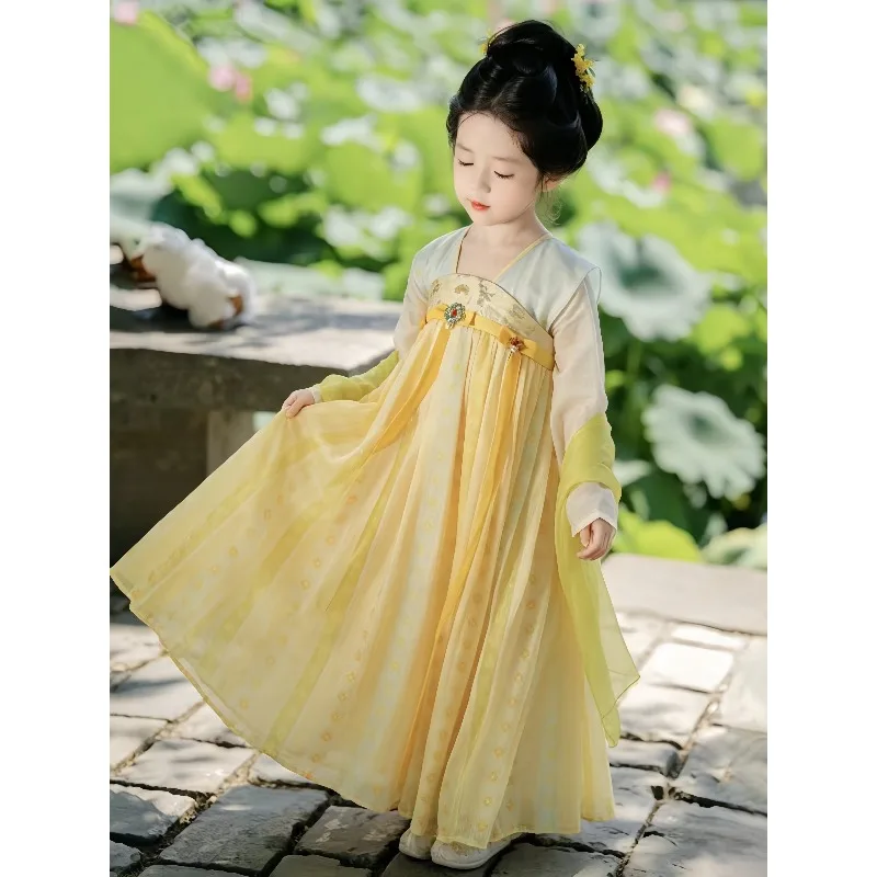 Spring and summer girls' Tang-made improved Hanfu, chest-length skirt, ancient-style super immortal children's dress
Spring and summer girls' Tang-made improved Hanfu, chest-length skirt, ancient-style super immortal children's dress