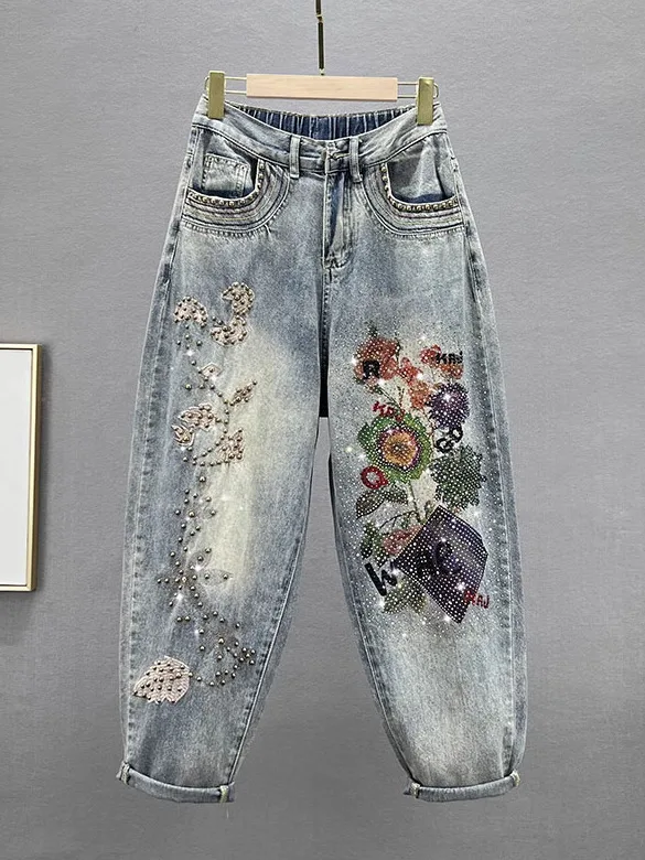 Trendy Heavy-Duty Rhinestone Dad Jeans Women's Loose Slimming Print Slouchy Pants High Waist Cotton Stretch Denim Casual Style
Trendy Heavy-Duty Rhinestone Dad Jeans Women's Loose Slimming Print Slouchy Pants High Waist Cotton Stretch Denim Casual Style
