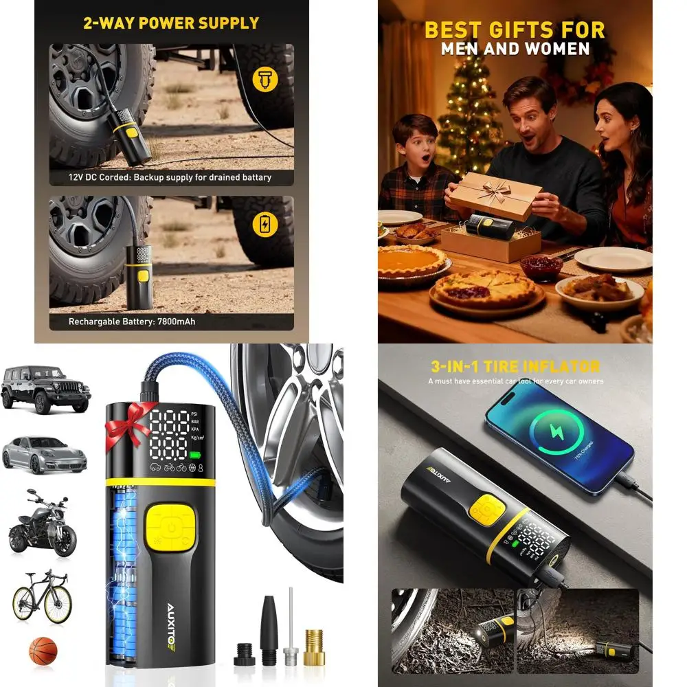 A502 Tire Inflator Portable Air Compressor - 150PSI Dual Cylinder 7800 mAh & 12V DC, Bike Pump Air Pump for Car, Truck, Bike, Mo
A502 Tire Inflator Portable Air Compressor - 150PSI Dual Cylinder 7800 mAh & 12V DC, Bike Pump Air Pump for Car, Truck, Bike, Mo