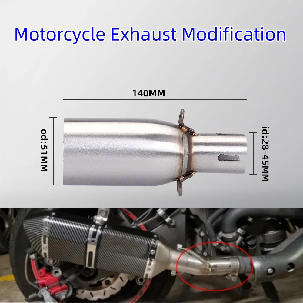 Motorcycle Exhaust Pipe Modification Exhaust Middle Section 28-32-38-45mm Adapter 51mm Exhaust Section non-destructive Install
Motorcycle Exhaust Pipe Modification Exhaust Middle Section 28-32-38-45mm Adapter 51mm Exhaust Section non-destructive Install