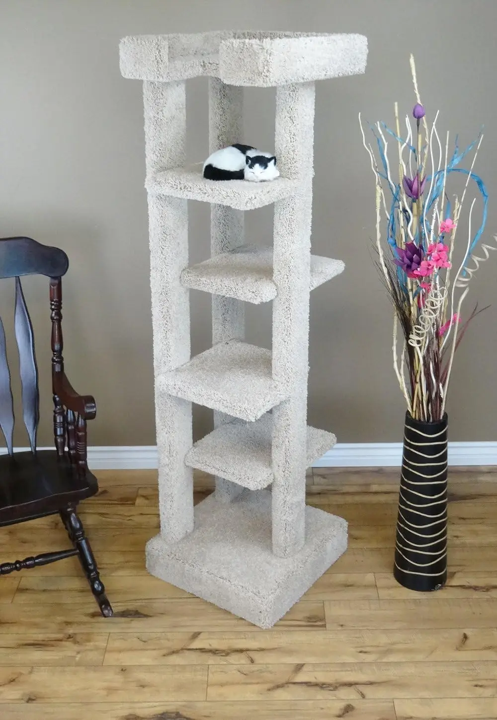 Solid Wood 5 Level Cat Tree Tower, Beige, Large
Solid Wood 5 Level Cat Tree Tower, Beige, Large