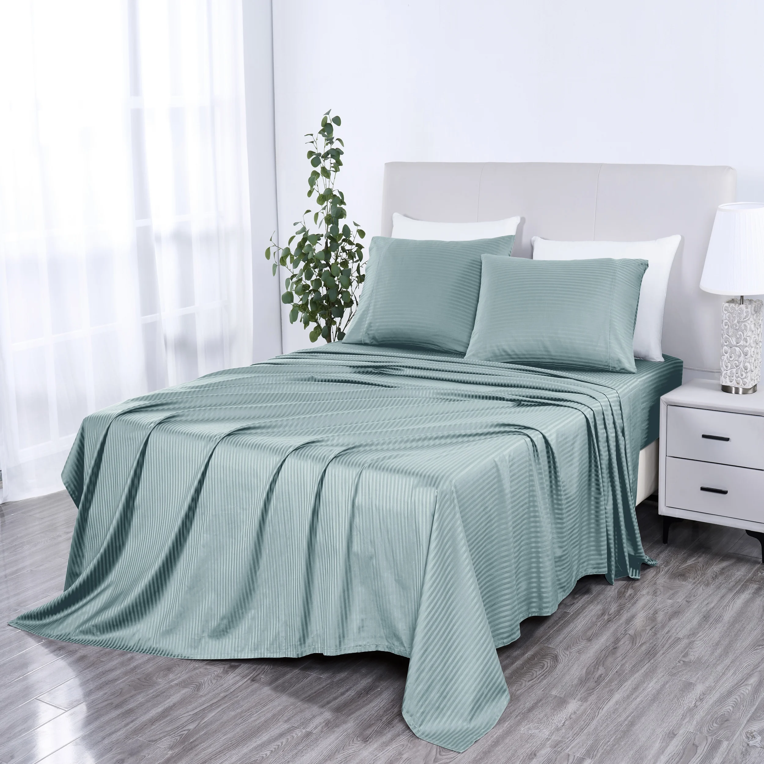1000 Thread Count Egyptian Cotton Damask Stripe Sheet Set - Long-Lasting Quality, Durable, and Breathability for Premium Sleep
1000 Thread Count Egyptian Cotton Damask Stripe Sheet Set - Long-Lasting Quality, Durable, and Breathability for Premium Sleep