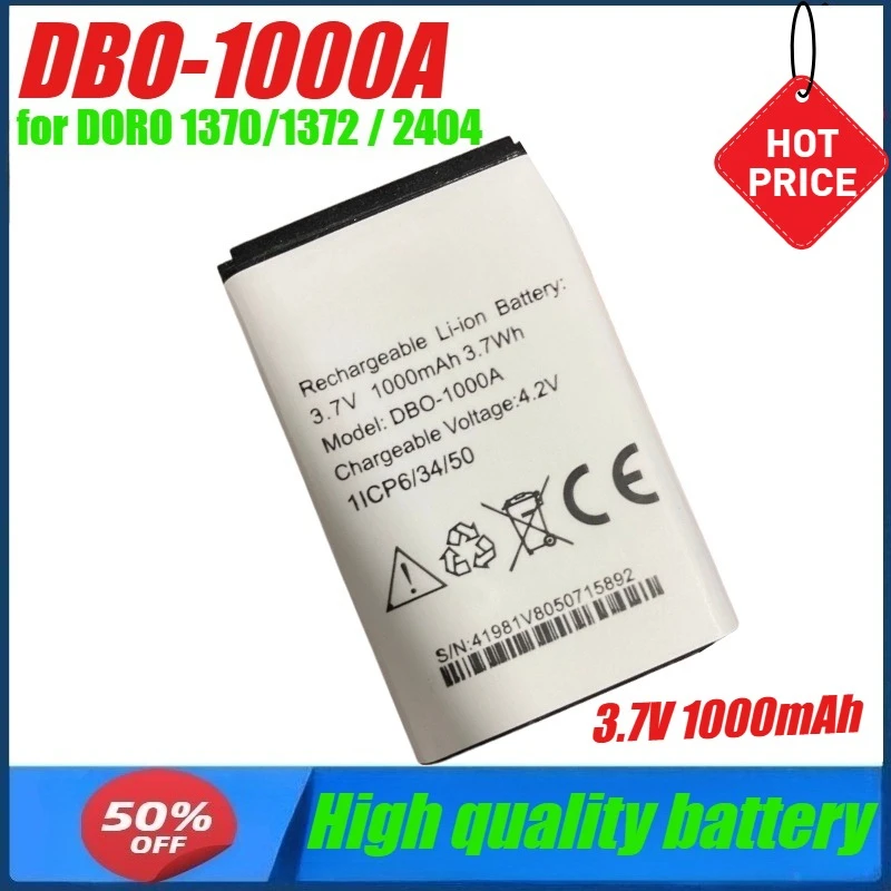 Аккумулятор DBO-1000A 3,7 В, 1000 мАч для мобильного телефона DORO 1370/1372/2404
Аккумулятор DBO-1000A 3,7 В, 1000 мАч для мобильного телефона DORO 1370/1372/2404