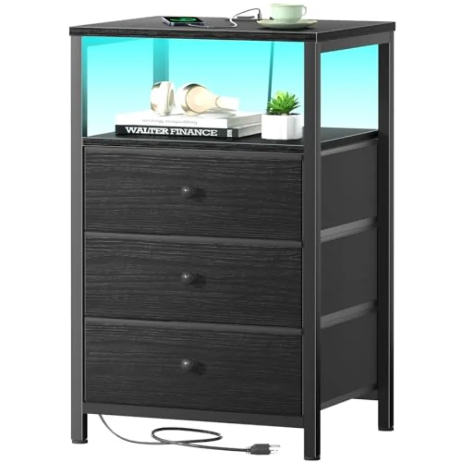 Black Night Stand with 3 Fabric Drawers Built-in Charging Station LED Light USB Ports + AC Outlets Modern Bedroom Bedside Table
Black Night Stand with 3 Fabric Drawers Built-in Charging Station LED Light USB Ports + AC Outlets Modern Bedroom Bedside Table