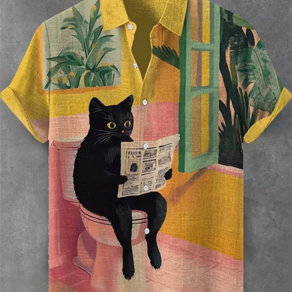 Men's plus Size Short Sleeve Linen Shirt Colorful Printed Cat Button Cardigan Hawaiian Fashionable Social Breathable Clothing
Men's plus Size Short Sleeve Linen Shirt Colorful Printed Cat Button Cardigan Hawaiian Fashionable Social Breathable Clothing