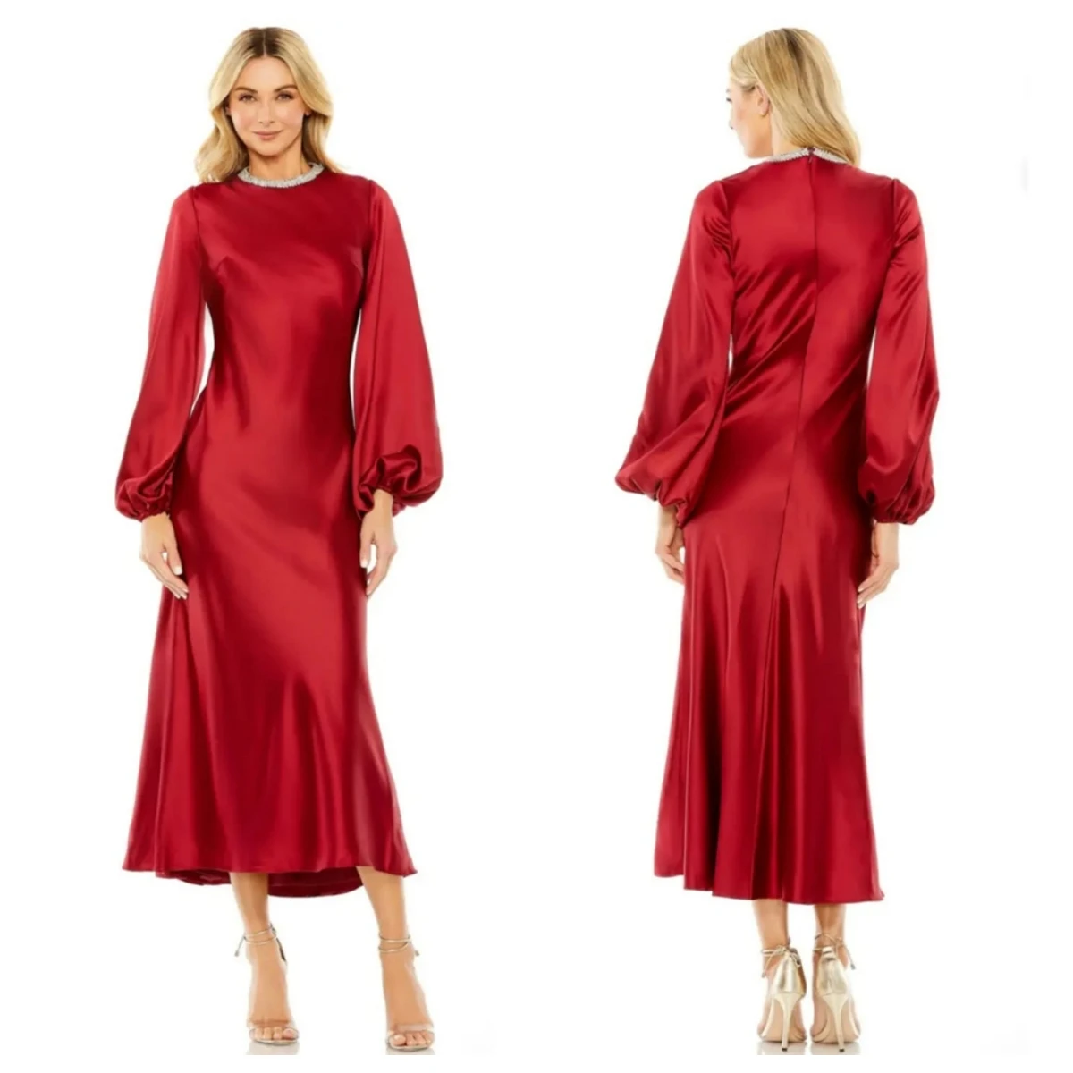 Customized Exquisite Red Satin Evening Dress Crew Neck Long Sleeves Celebrity Gowns Crystal Bespoke Occasion Gowns Tem
Customized Exquisite Red Satin Evening Dress Crew Neck Long Sleeves Celebrity Gowns Crystal Bespoke Occasion Gowns Tem