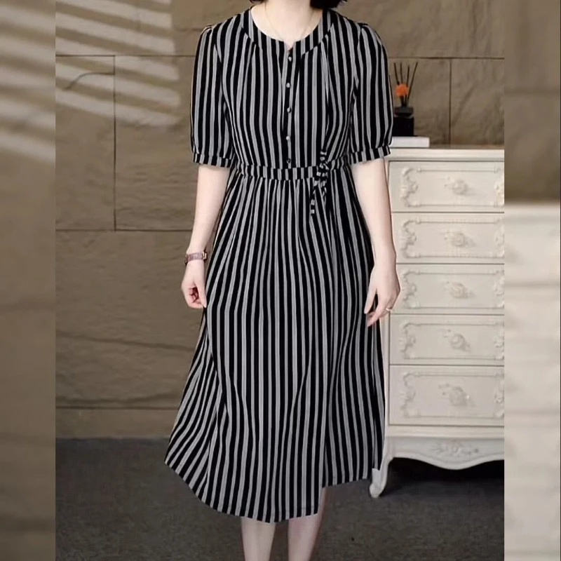 Striped Midi Dress For Women Classic A Line Loose Fit With Button Front Casual Spring Summer Wear
Striped Midi Dress For Women Classic A Line Loose Fit With Button Front Casual Spring Summer Wear