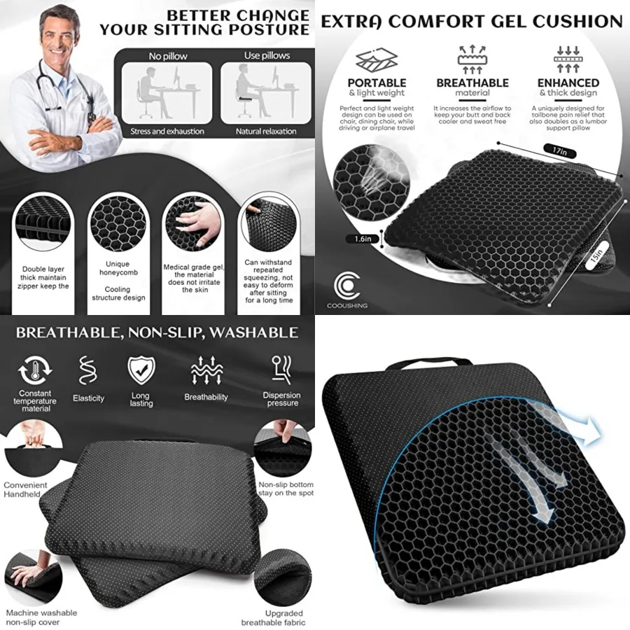 Gel Seat Cushion, for Long Sitting -Double Thick Gel Seat Cushion Breathable Honeycomb Chair Cushion with Non-Slip Cover for Of
Gel Seat Cushion, for Long Sitting -Double Thick Gel Seat Cushion Breathable Honeycomb Chair Cushion with Non-Slip Cover for Of