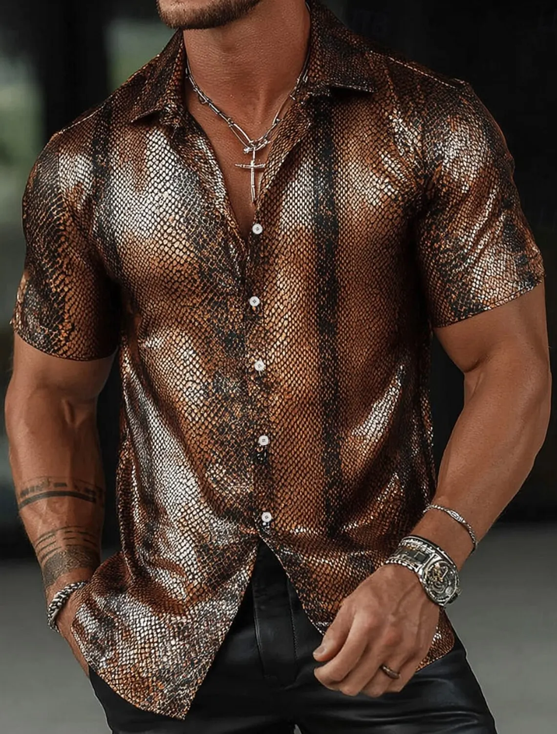 Men's Snakeskin Gradient 3D Print Shirt, Short Sleeve Button Up Collar, Retro Streetwear Daily Wear for Spring & Summer
Men's Snakeskin Gradient 3D Print Shirt, Short Sleeve Button Up Collar, Retro Streetwear Daily Wear for Spring & Summer