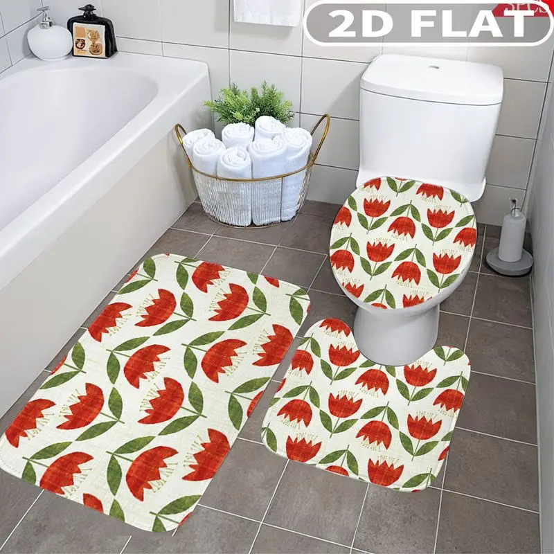 3pcs Bathroom Rug Set Red Tulip Green Leaf Pattern Print Non-Slip Includes Bath Rug Contour Mat and Toilet Lid Cover Mat
3pcs Bathroom Rug Set Red Tulip Green Leaf Pattern Print Non-Slip Includes Bath Rug Contour Mat and Toilet Lid Cover Mat