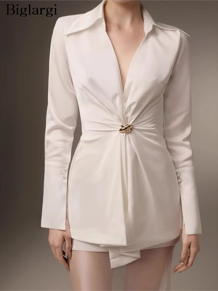 Spring Autumn Long Sleeve Shirts Women Irregular Pleated Slim Waist Fashion Elegant Ladies Blouses Sexy V-Neck Woman Shirt
Spring Autumn Long Sleeve Shirts Women Irregular Pleated Slim Waist Fashion Elegant Ladies Blouses Sexy V-Neck Woman Shirt