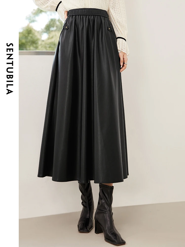 SENTUBILA Black Pu Leather Skirts for Woman 2024 Spring Casual Elastic Waist Solid A-line Midi Skirt Female Clothing 134Q52702
SENTUBILA Black Pu Leather Skirts for Woman 2024 Spring Casual Elastic Waist Solid A-line Midi Skirt Female Clothing 134Q52702