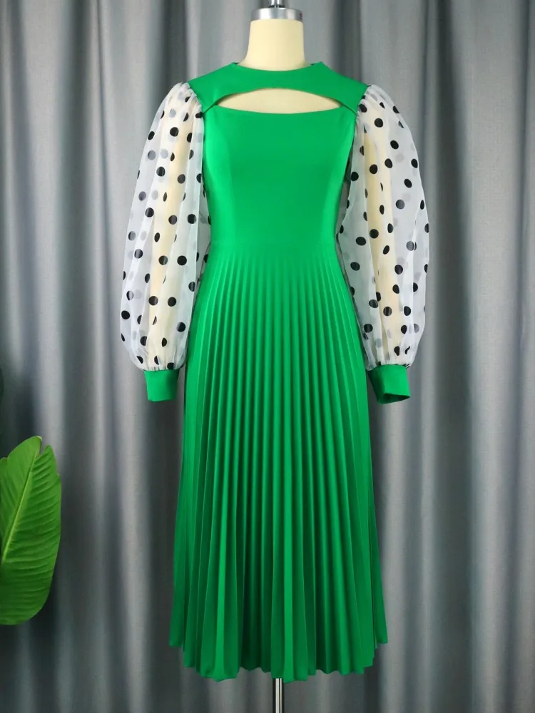 Green Pleated African Dresses For Women Elegant Hollow Out Polka Dot Lantern Sleeve Midi Dress Party Robe Work Office Outfit
Green Pleated African Dresses For Women Elegant Hollow Out Polka Dot Lantern Sleeve Midi Dress Party Robe Work Office Outfit
